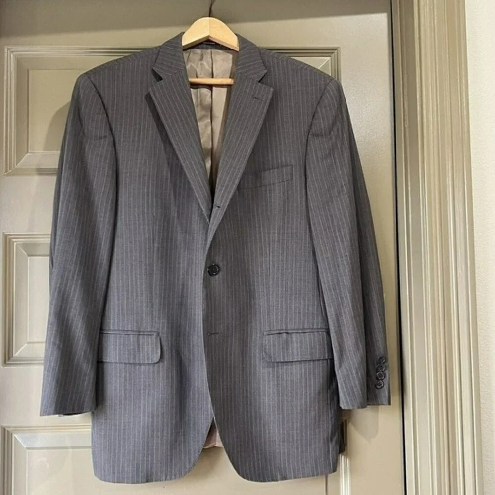 PETER MILLAR Crown Wool Mens Gray Striped Blazer Sport Coat Jacket
